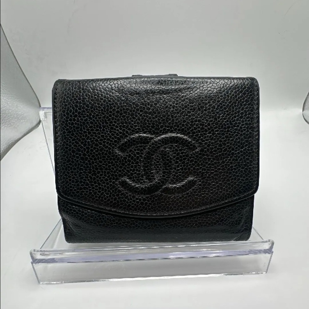 CHANEL Textured Black Leather Wallet